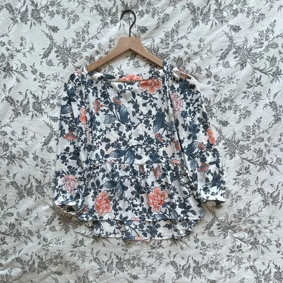 LOFT Floral Blouse - Blue and Pink - Picture 1 of 8